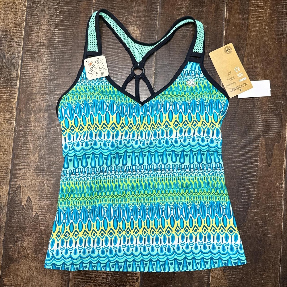 ZEROXPOSUR Action Tankini Multicoloured Blue Tank Top with Built-In Bra